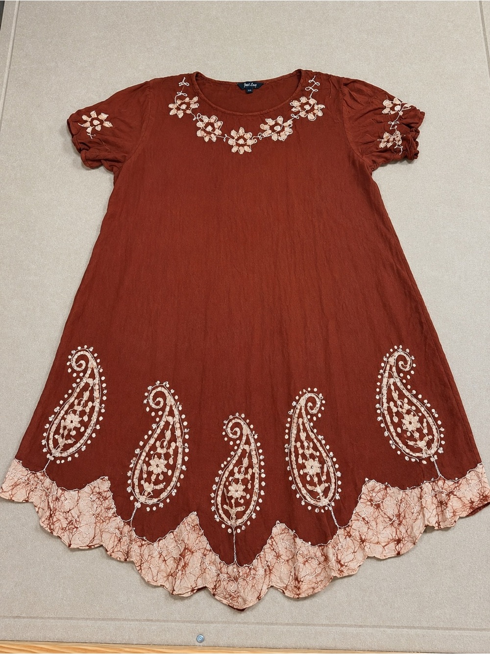Just Love Rust Brown Lightweight Boho Top with Cream Stitching